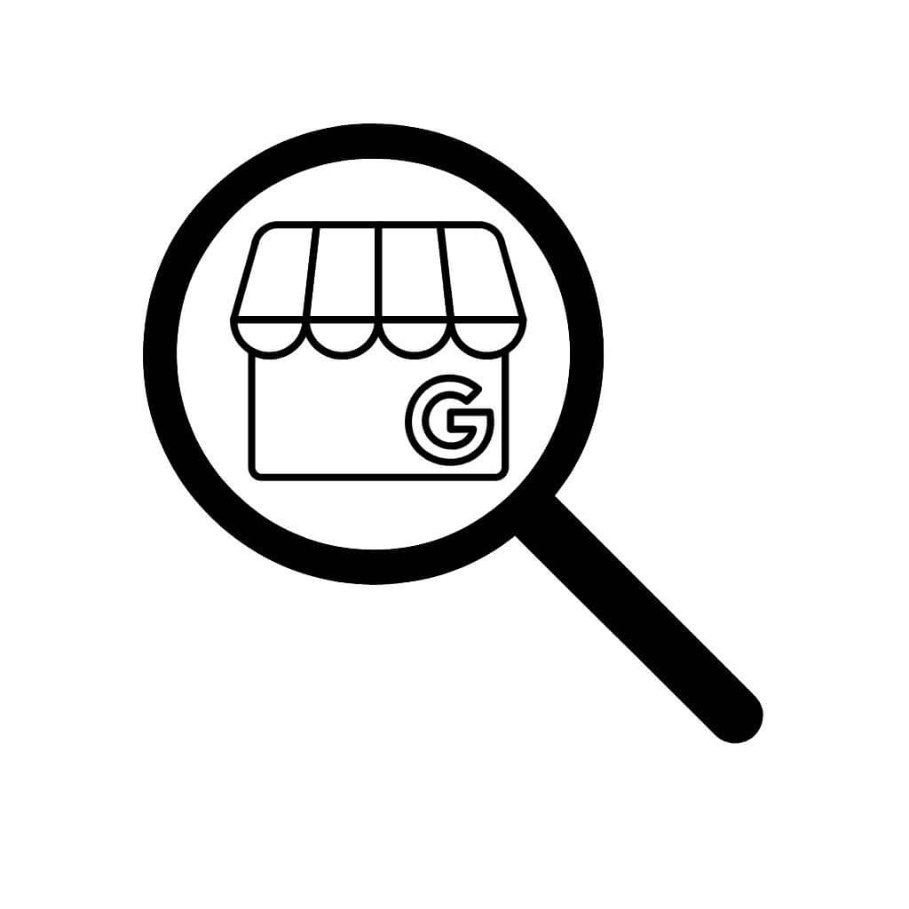 "Icône loupe et fiche Google Business symbolisant le référencement local"